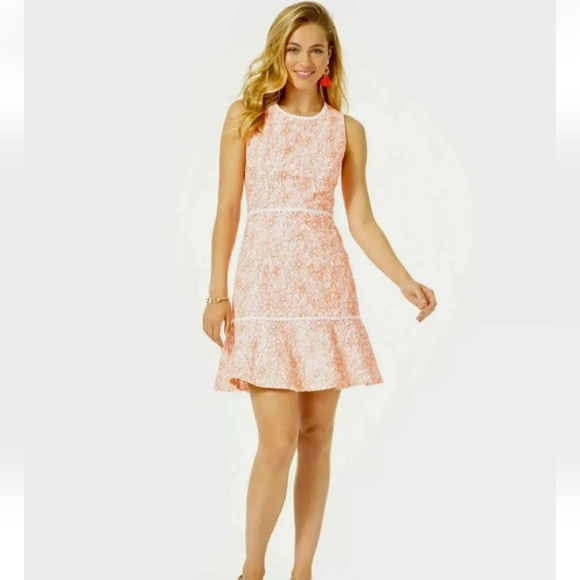 Lilly Pulitzer Dresses & Skirts - Lilly Pulitzer Womens Orange Embroidered Laser Cut Dot Sleeveless Dress Size 8